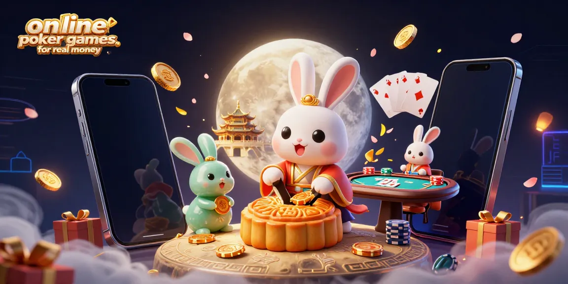 Engage in online poker games for real money while enjoying a vibrant lunar-inspired scene with poker elements.
