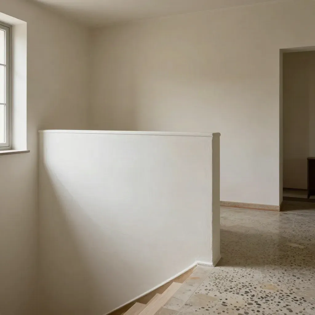Soggiorno visto dall’alto con tramezza nuova, terrazzo originale e porta fuori asse.