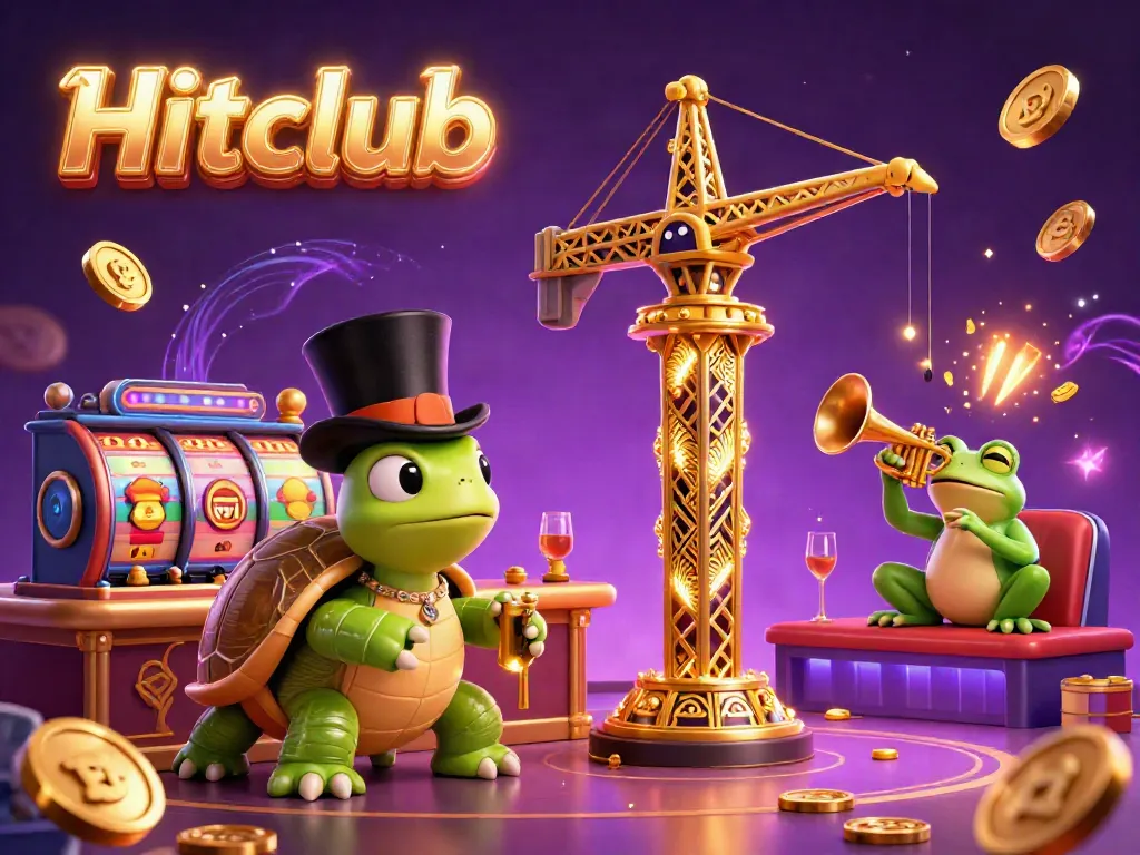 Experience thrilling moments at Hitclub with a colorful casino illustration featuring vibrant characters and game elements.